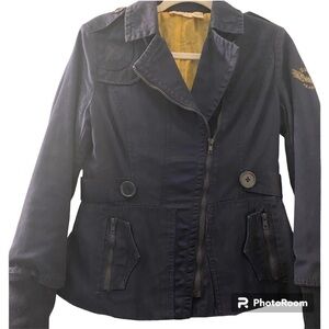 DKNY Vintage denim Moto jacket, size M.  Zipper closures.  Distressed.